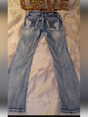 Grace Embellished Boot Cut Jeans - Light Blue